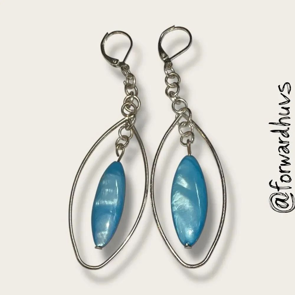 Bundle Sale 3 for $15 | Silver-tone Dangle – Blue Beads – Teardrop Frame